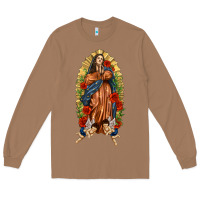 Toasted Coconut Lady of Guadalupe with Roses Long Sleeve Tee - texasbilliewilder