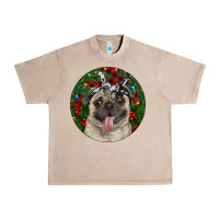 French Oak Christmas Pug With Buffalo Plaid Urban Heavy Tee - RanaPortraitStore