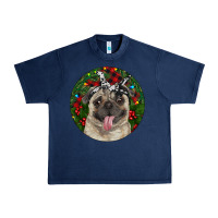 Navy Christmas Pug With Buffalo Plaid Urban Heavy Tee - RanaPortraitStore