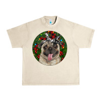 Sandshell Christmas Pug With Buffalo Plaid Urban Heavy Tee - RanaPortraitStore