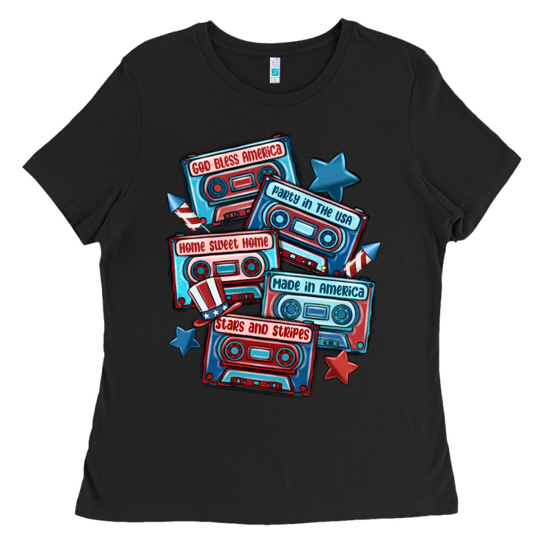Usa America Cassette Tapes Ladies Tee by MaliasSmallBusiness | Teevron