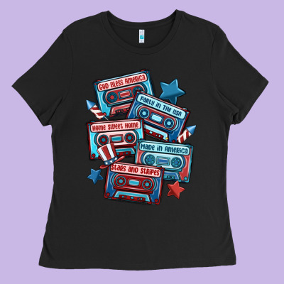 Usa America Cassette Tapes Ladies Tee Designed By Maliassmallbusiness
