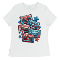 White usa america cassette tapes Ladies Tee - MaliasSmallBusiness