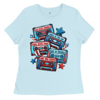Baby Blue usa america cassette tapes Ladies Tee - MaliasSmallBusiness