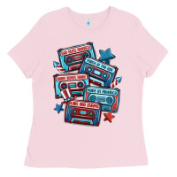 Bubblegum Pink usa america cassette tapes Ladies Tee - MaliasSmallBusiness