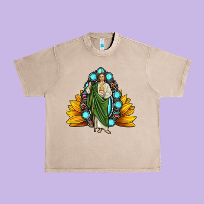 San Judas Gemstone Sunflower Urban Heavy Tee Designed By Jahusdesignshop