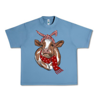 Pebble Blue Christmas Heifer With Scarf Urban Heavy Tee - RanaPortraitStore
