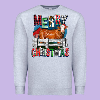 Merry Christmas Simmental Cow Premium Sweatshirt Designed By Fadigitalartstudio