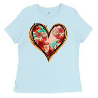 Floral Orange Glitter Heart Ladies Tee | Teevron