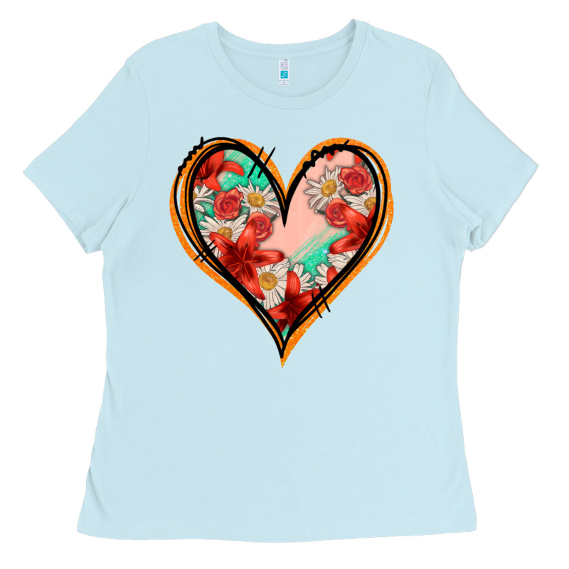Floral Orange Glitter Heart Ladies Tee by Jasminsmagicworld | Teevron