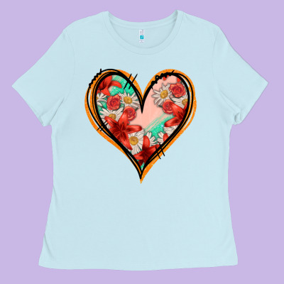 Floral Orange Glitter Heart Ladies Tee Designed By Jasminsmagicworld