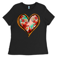 Black floral orange glitter heart Ladies Tee - Jasminsmagicworld
