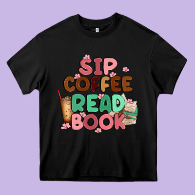 Sip Coffee Read Book Heavy Core Tee Designed By Maliassmallbusiness