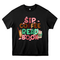 Black sip coffee read book Heavy Core Tee - MaliasSmallBusiness