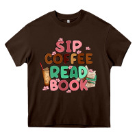 Chocolate Brown sip coffee read book Heavy Core Tee - MaliasSmallBusiness