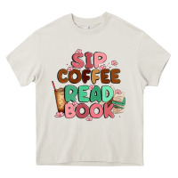 Cream sip coffee read book Heavy Core Tee - MaliasSmallBusiness