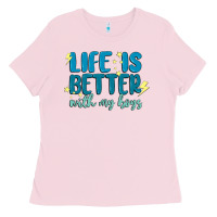 Bubblegum Pink life is better with my boys Ladies Tee - MaliasSmallBusiness