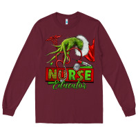 Burgundy grinch hand nurse educator Long Sleeve Tee - NancyCooperArtShop