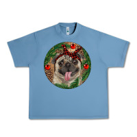 Pebble Blue Christmas Pug With Leopard Urban Heavy Tee - RanaPortraitStore