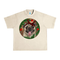 Sandshell Christmas Pug With Leopard Urban Heavy Tee - RanaPortraitStore