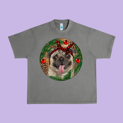 Christmas Pug With Leopard Urban Heavy Tee Designed By Ranaportraitstore