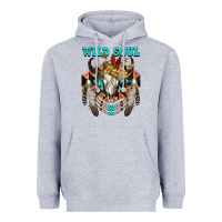 Heather Grey Wild Soul Bull Skull Heavyweight Hoodie - FaDigitalArtStudio