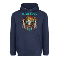 Navy Wild Soul Bull Skull Heavyweight Hoodie - FaDigitalArtStudio