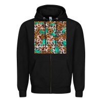 Black Western Turquoise Glitter Cowhide Leopard Seamless Zipper Hoodie - FaDigitalArtStudio