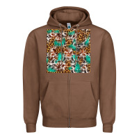 Chestnut Western Turquoise Glitter Cowhide Leopard Seamless Zipper Hoodie - FaDigitalArtStudio