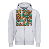 Heather Grey Western Turquoise Glitter Cowhide Leopard Seamless Zipper Hoodie - FaDigitalArtStudio