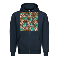 Navy Western Turquoise Glitter Cowhide Leopard Seamless Zipper Hoodie - FaDigitalArtStudio