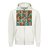 Oatmeal Heather Western Turquoise Glitter Cowhide Leopard Seamless Zipper Hoodie - FaDigitalArtStudio