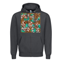Smoke Western Turquoise Glitter Cowhide Leopard Seamless Zipper Hoodie - FaDigitalArtStudio