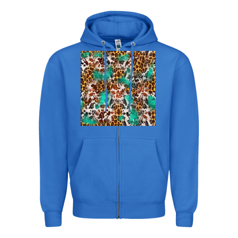Western Turquoise Glitter Cowhide Leopard Seamless Zipper Hoodie by FaDigitalArtStudio | Teevron