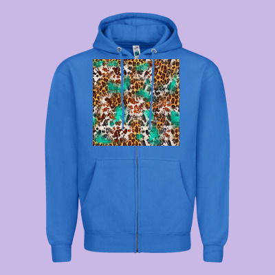 Western Turquoise Glitter Cowhide Leopard Seamless Zipper Hoodie Designed By Fadigitalartstudio