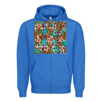 True Royal Western Turquoise Glitter Cowhide Leopard Seamless Zipper Hoodie - FaDigitalArtStudio