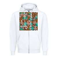 White Western Turquoise Glitter Cowhide Leopard Seamless Zipper Hoodie - FaDigitalArtStudio