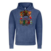 Vintage Denim Christmas merry mama messy bun Vintage Hoodie - Jasminsmagicworld
