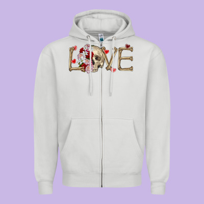 Skull Love Valentine's Day Zipper Hoodie Designed By Fadigitalartstudio