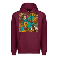 Burgundy western horse and sunflower seamless pattern Premium Hoodie - FaDigitalArtStudio