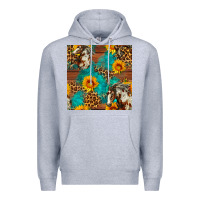 Heather Grey western horse and sunflower seamless pattern Premium Hoodie - FaDigitalArtStudio