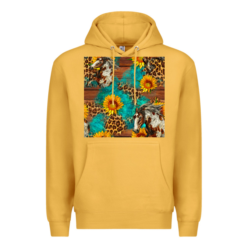 Western Horse And Sunflower Seamless Pattern Premium Hoodie by FaDigitalArtStudio | Teevron