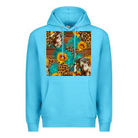 Ocean Blue western horse and sunflower seamless pattern Premium Hoodie - FaDigitalArtStudio