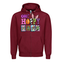 Burgundy Easter Day One hoppy mama Zipper Hoodie - OliviaCreatesArt