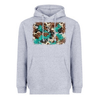 Heather Grey Cowhide Turquoise Glitter Heavyweight Hoodie - FaDigitalArtStudio