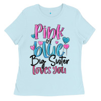 Baby Blue pink or blue big sister loves you Ladies Tee - MaliasSmallBusiness