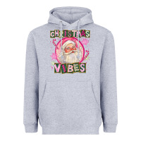 Heather Grey Pink Christmas Vibes Santa Heavyweight Hoodie - FaDigitalArtStudio