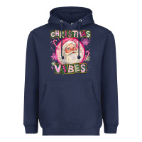 Navy Pink Christmas Vibes Santa Heavyweight Hoodie - FaDigitalArtStudio