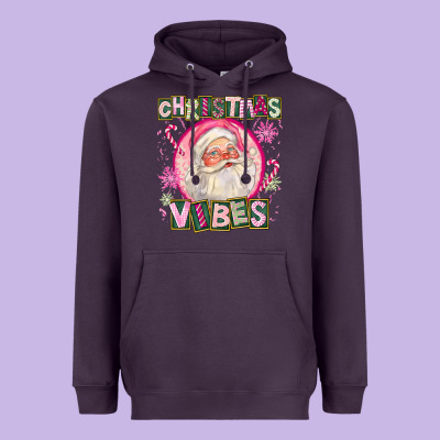 Pink Christmas Vibes Santa Heavyweight Hoodie Designed By Fadigitalartstudio
