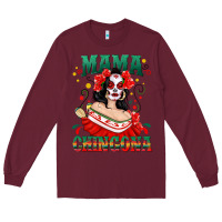 Burgundy Mama Chingona Skull Long Sleeve Tee - texasbilliewilder